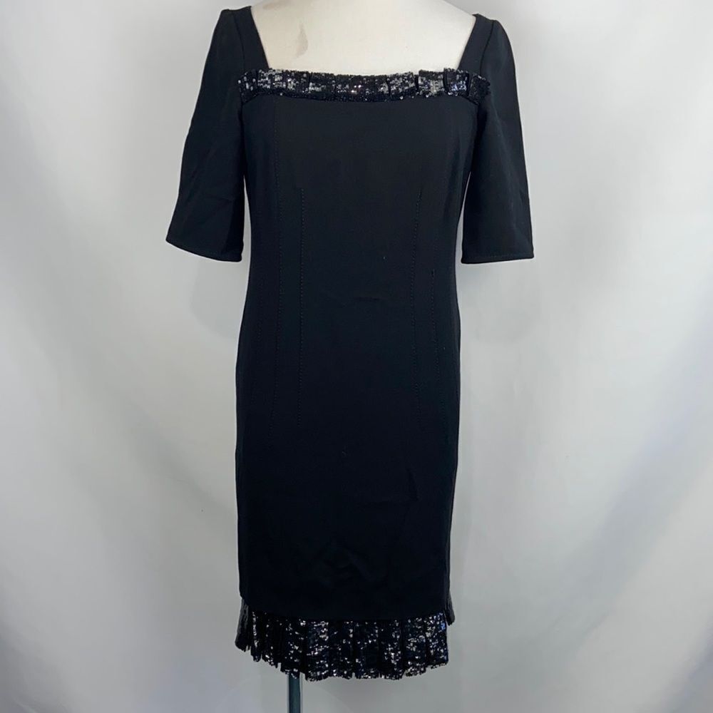 Valentino Black w Beaded Sequins Ruffle Trim Dress